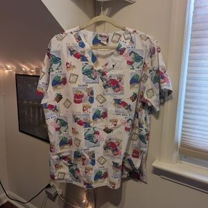 Colorful Cartoon Print Unisex Scrub Top